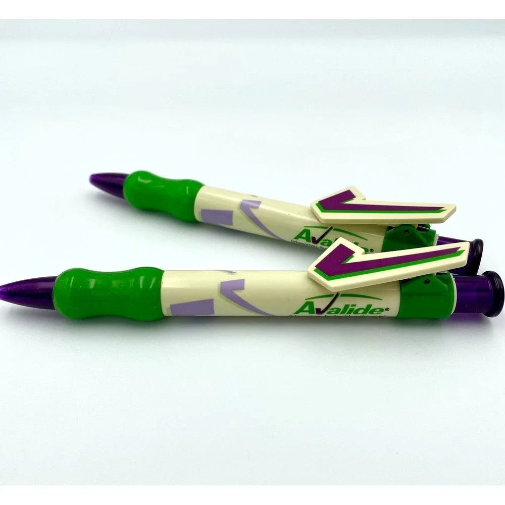 Avalide Checkmark Drug Rep Pens Lot of 2 Vintage Pharma Promo Black Ink Green